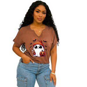 Cute Ghost Halloween Graphic Tee | Fall Pumpkin & Bat T-Shirt for Women